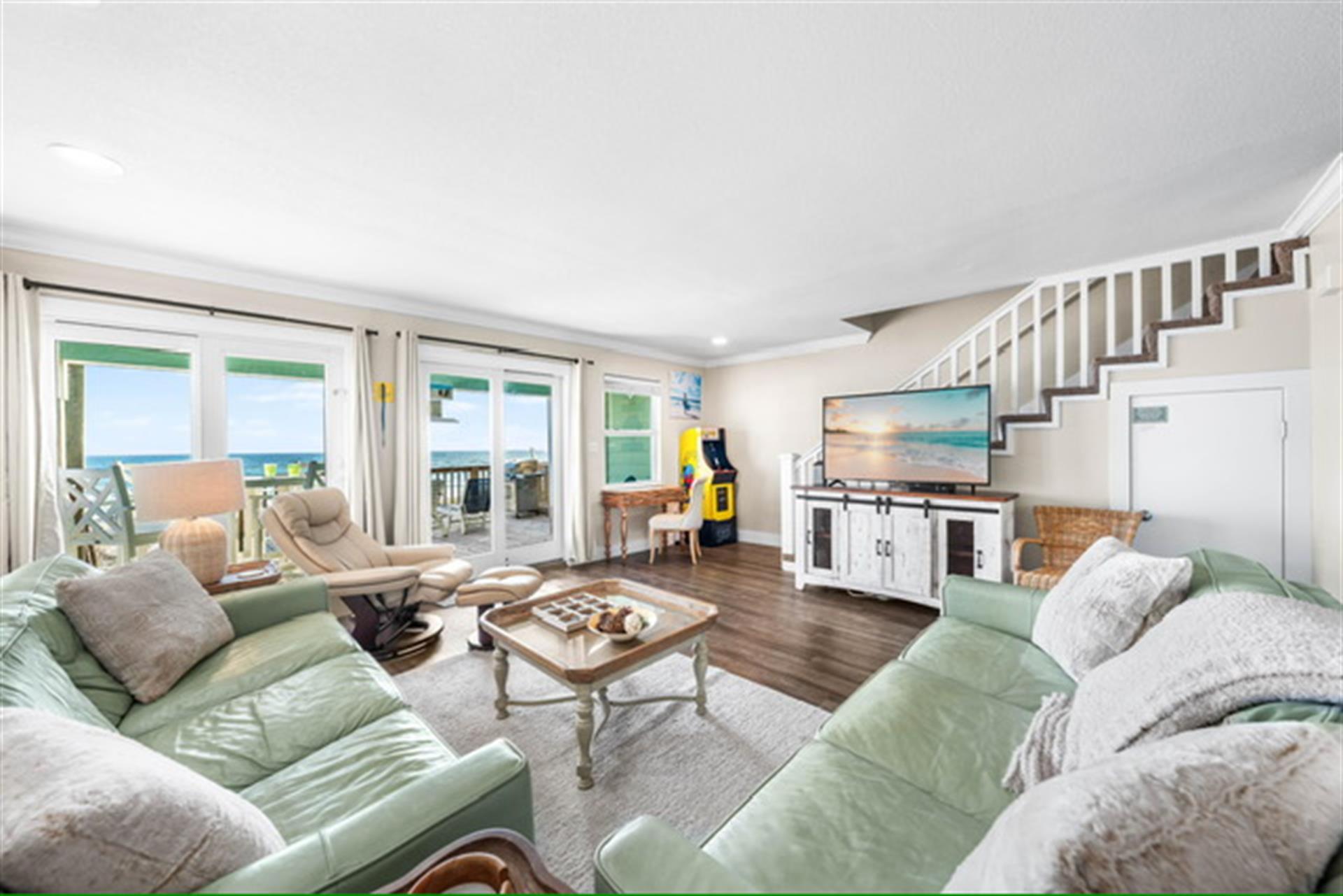 Level up your relaxation—movie nights on the big screen or high scores on the arcade