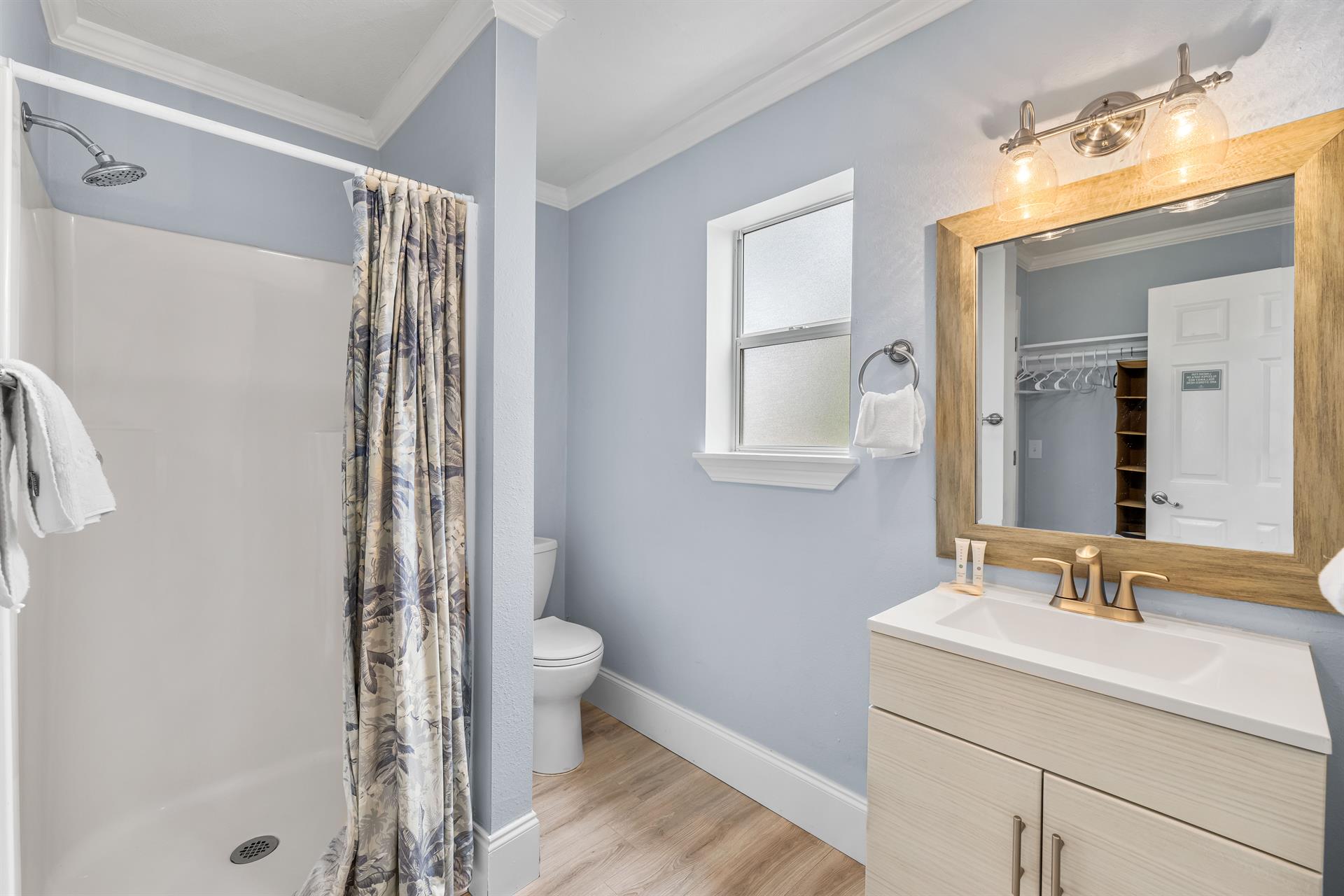 Guest house first floor full bathroom with walkin shower.