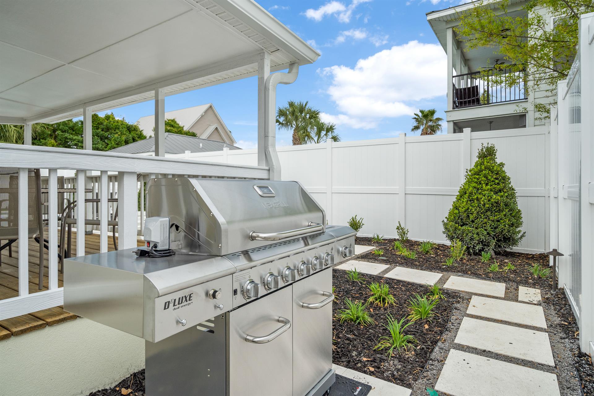 Large 5 Burner Stainless Steel Grill Just off of the Covered Outdoor Dining Area and We Provide the Propane