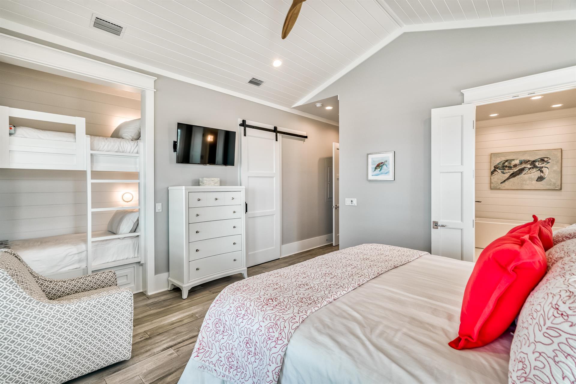 Third floor master suite number one with two twin beds.