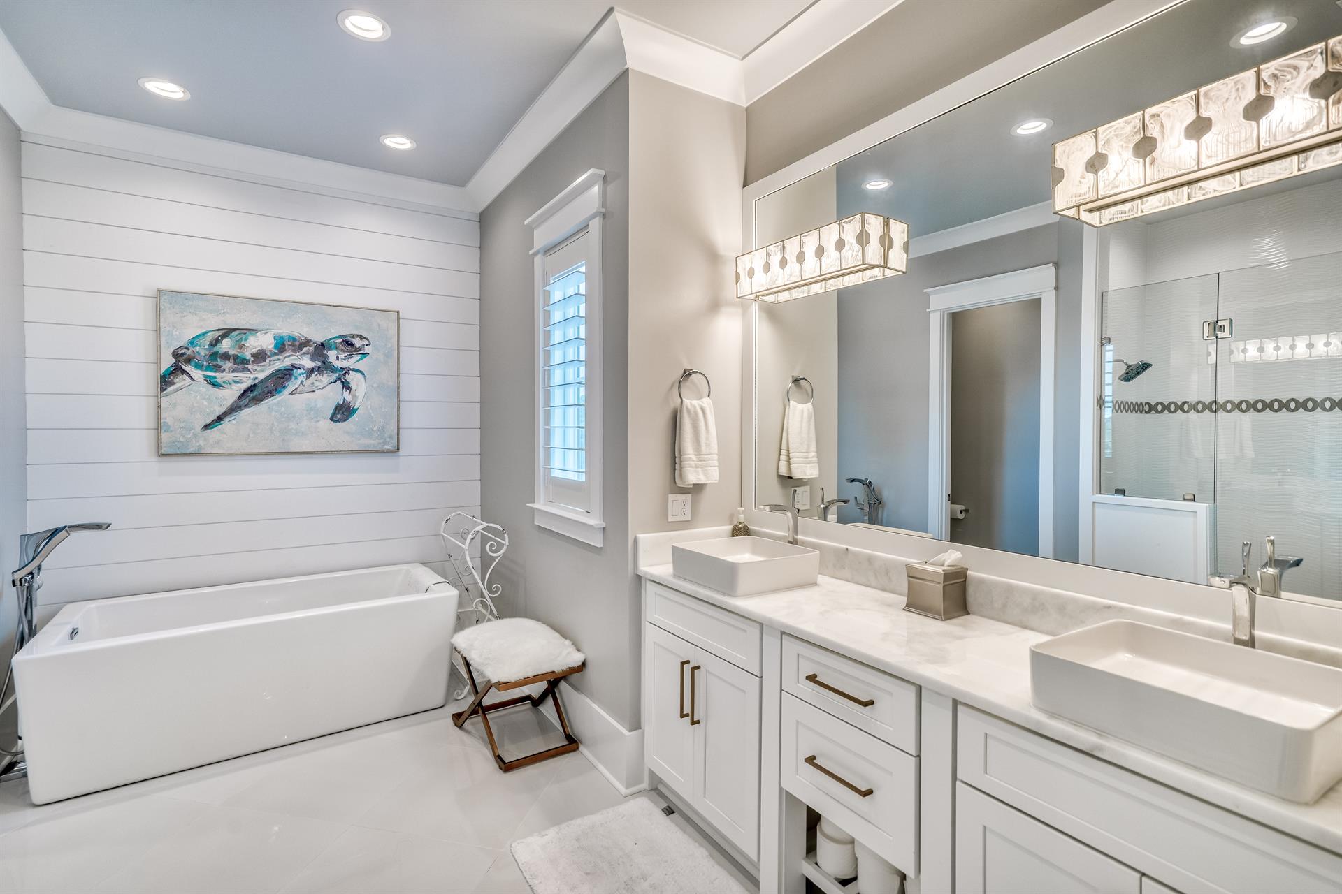 Third floor Master suite bathroom number one soaking tub and shower.