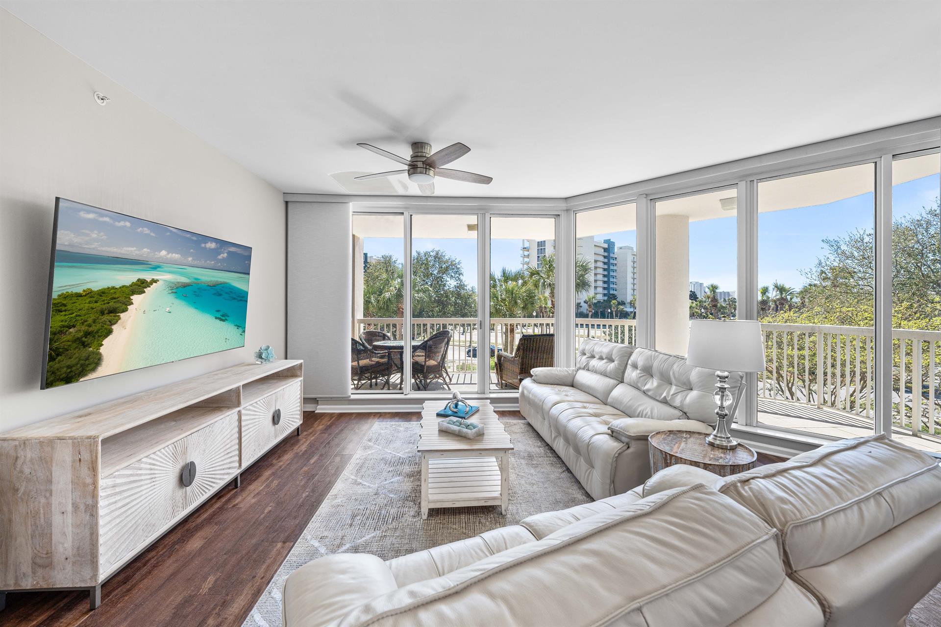 Large Open Living Room with Reclining Leather Chairs