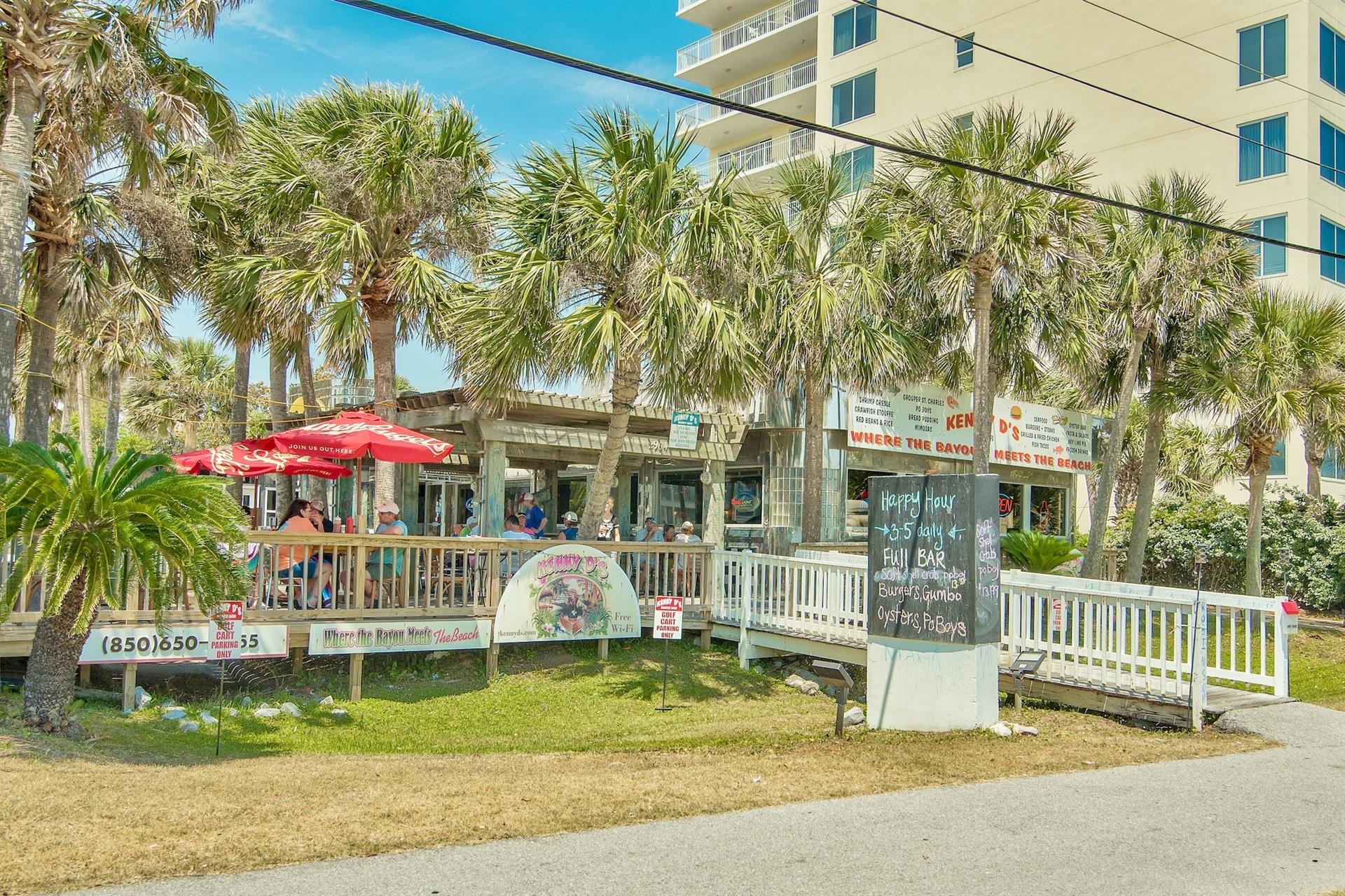 Kenny Ds Beach Bar  Grill is right across the street  Cajun cuisine, seafood  oysters, karaoke, and the coolest vibes in town