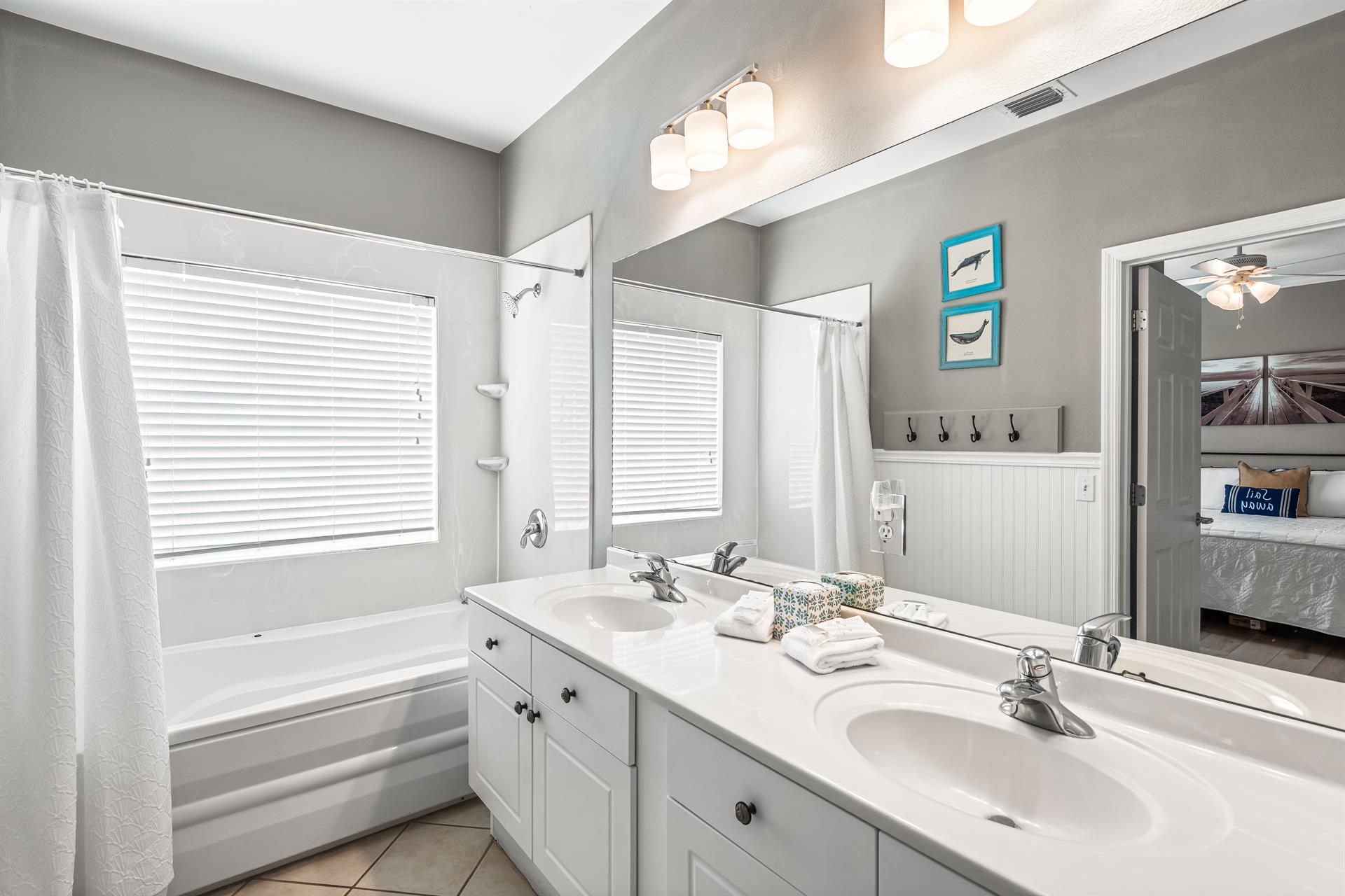 Private Bath with Double Vanity and ShowerTub Combo