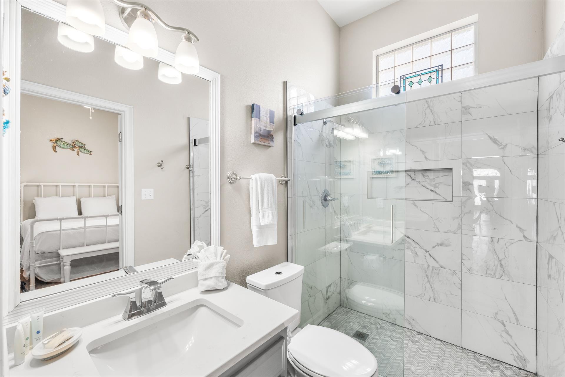 Full Bathroom with WalkIn Shower for the Queen Bedroom on First Floor