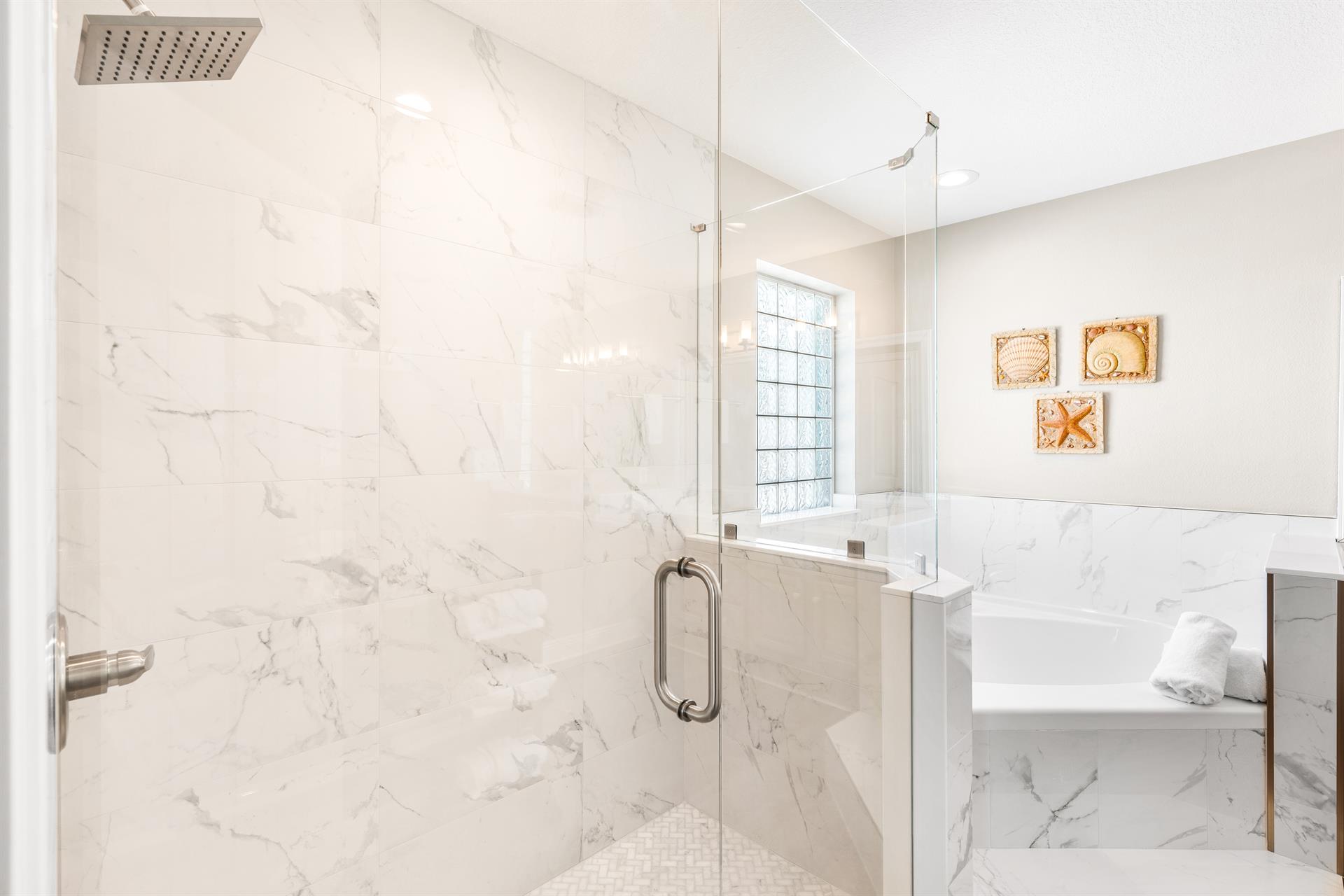 Primary Ensuite Bathroom with Walk In Shower and Soaking Tub