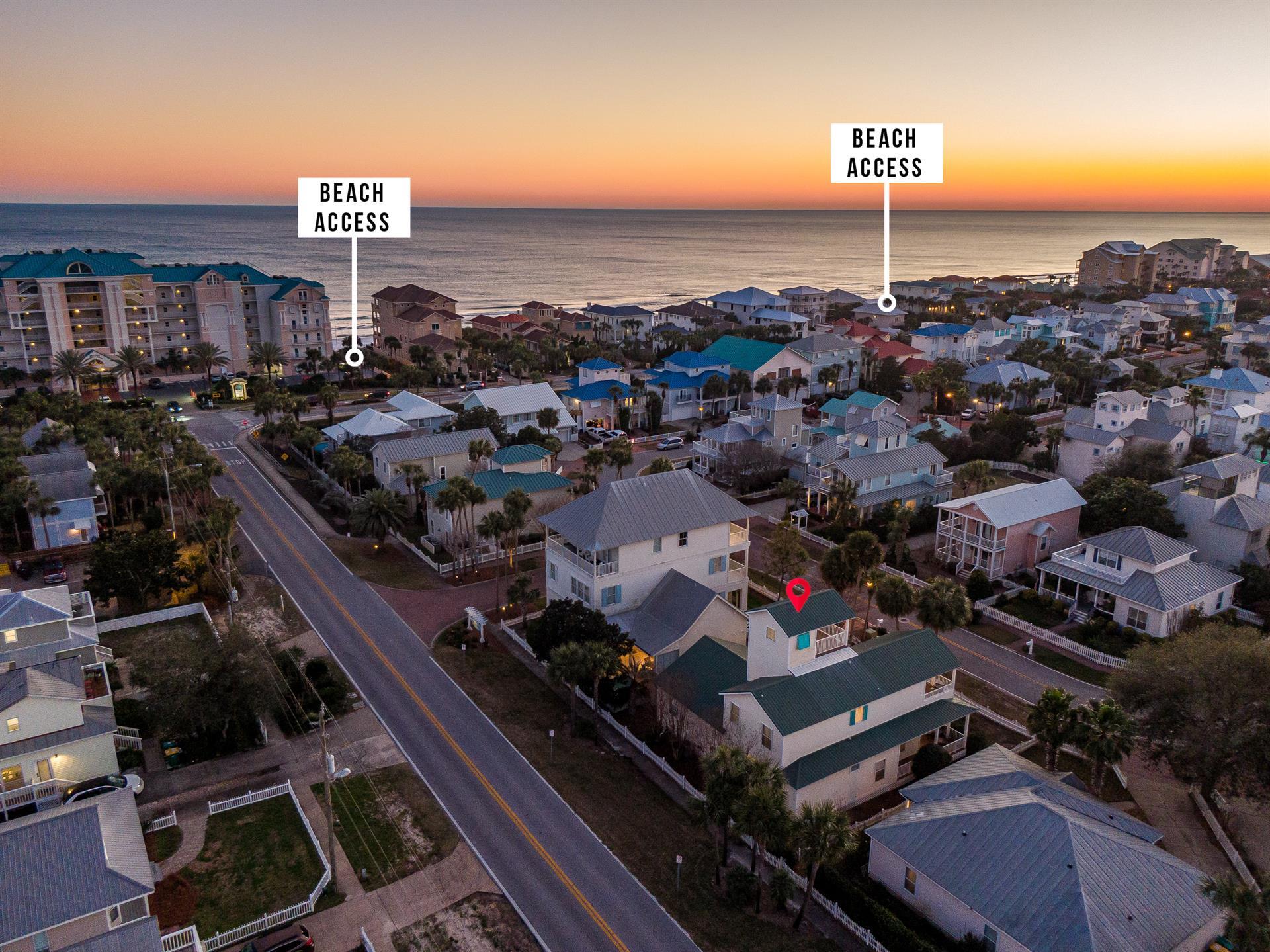 Short Walk to the Closest Beach Access Points.  
Crystal Beach Drive Access is to the east.  Hutchinson St. Access is to the west.
