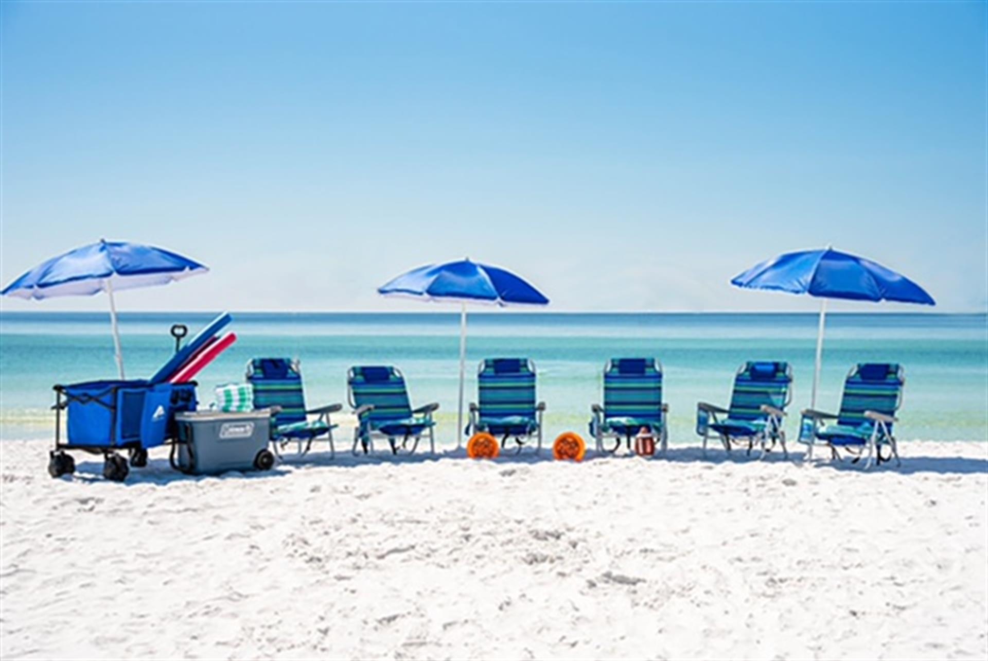 An Additional 6 Beach Chairs and 3 umbrellas in the home