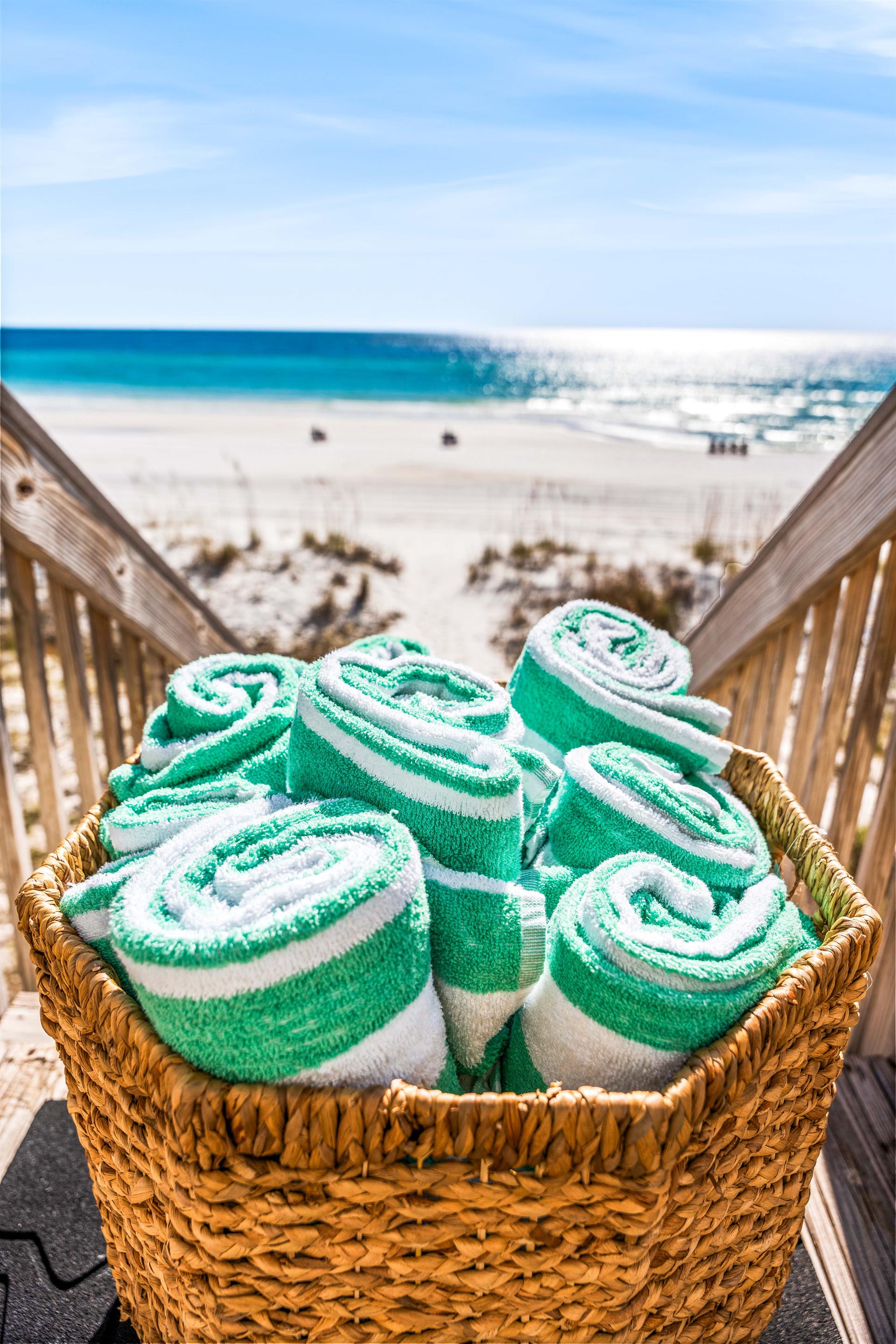 Our Frangista Green  White Beach Towels are ALWAYS INCLUDED.