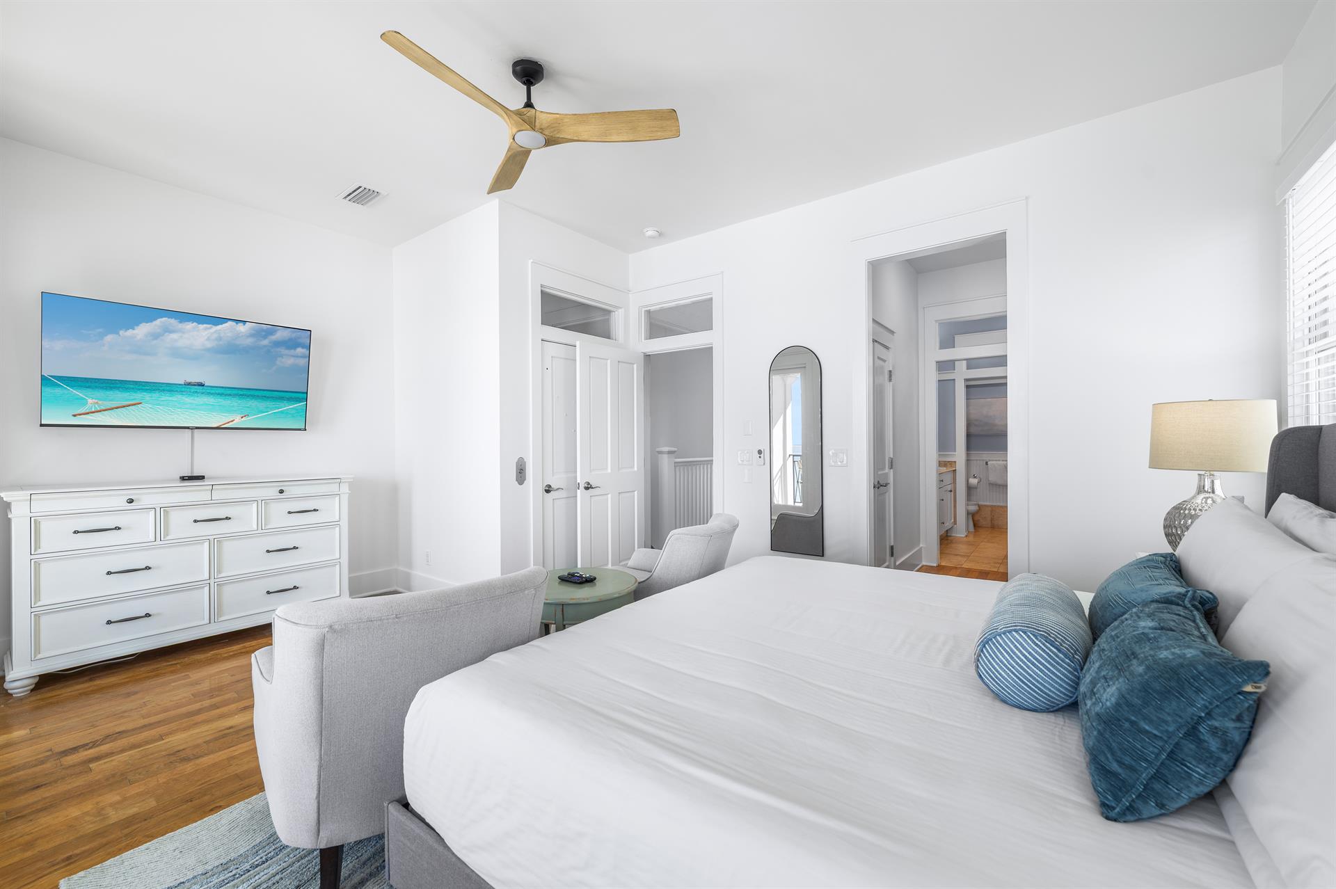 Third Floor King Primary ensuite Bedroom. 55 Smart TV