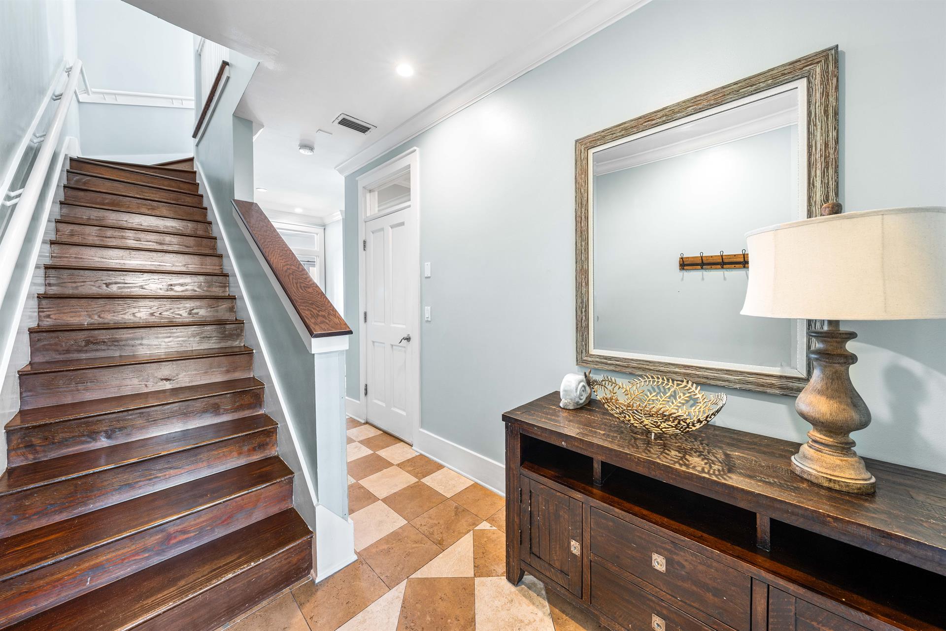 Stairs leading to the Second Floor, There is a King ensuite bedroom and Separate Bunk Room on this First Floor.