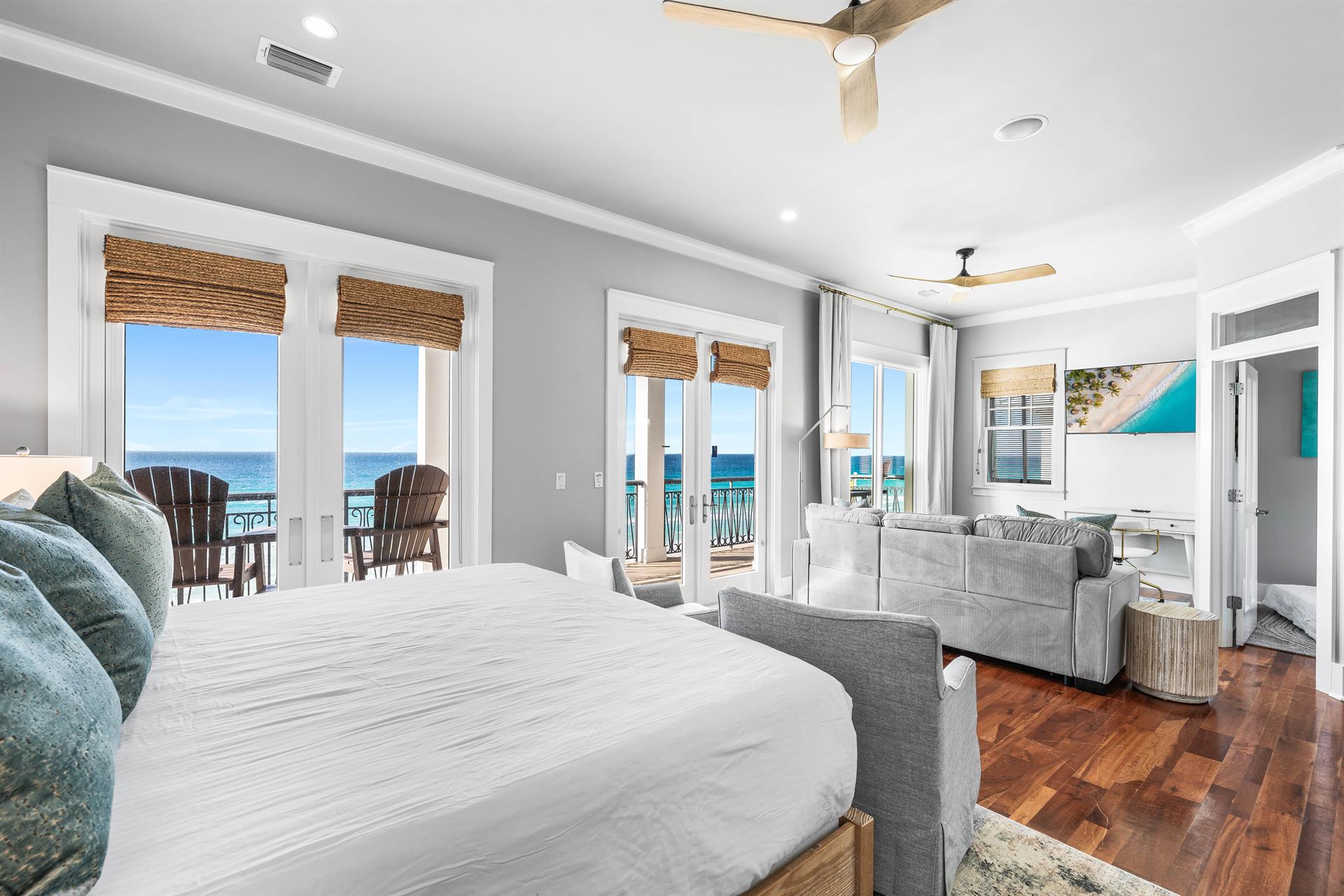 3rd Floor Primary Bedroom with Sleeper Sofa, WalkIn Closet, Sitting Room with 2 Twin Sleeping Chairs, Covered Balcony and Private Bathroom