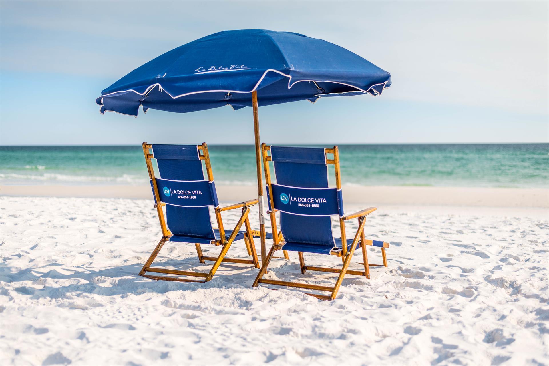 Seasonal beach service of 2 chairs set up daily. March 1Nov 30