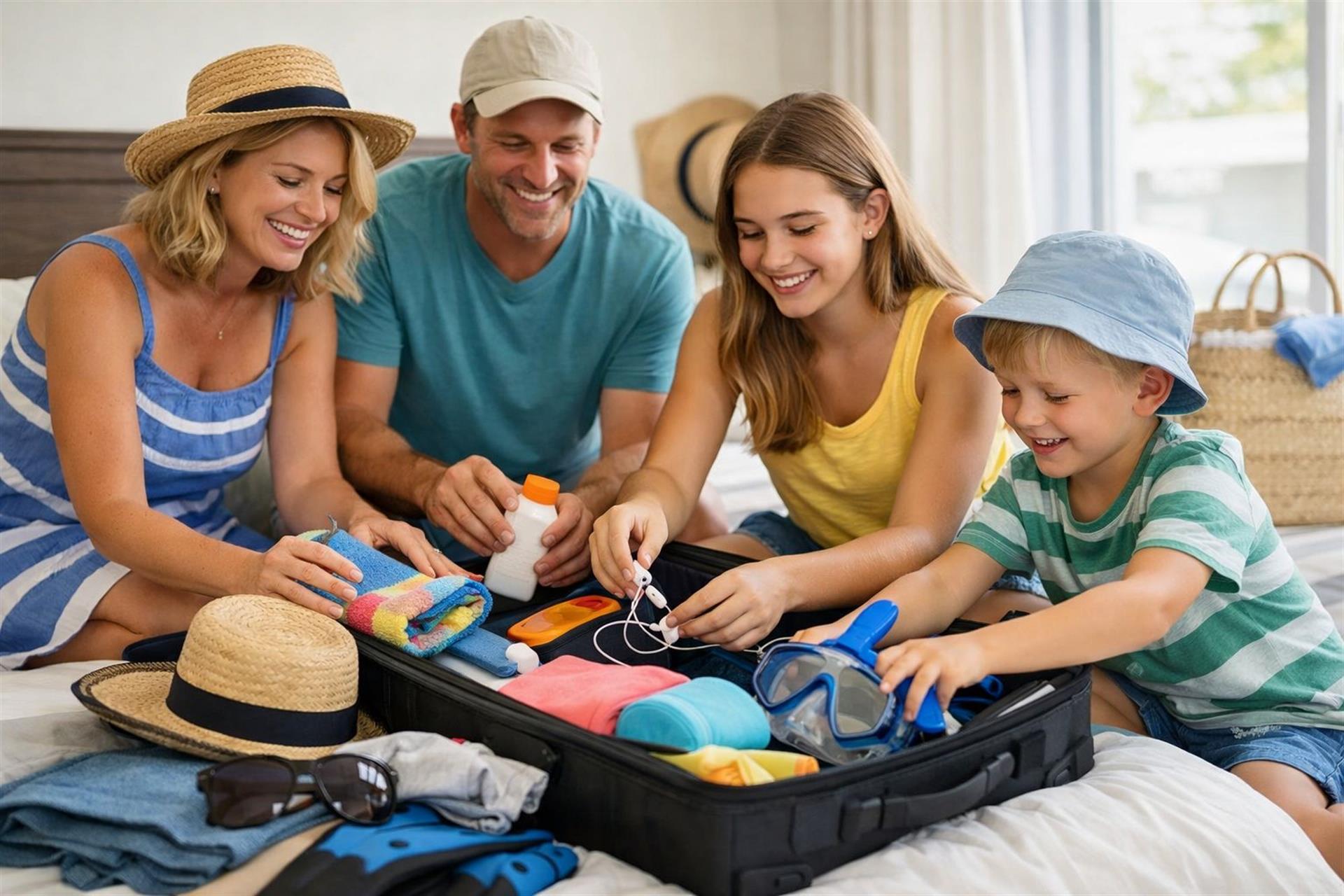 Family packing for beach vacation