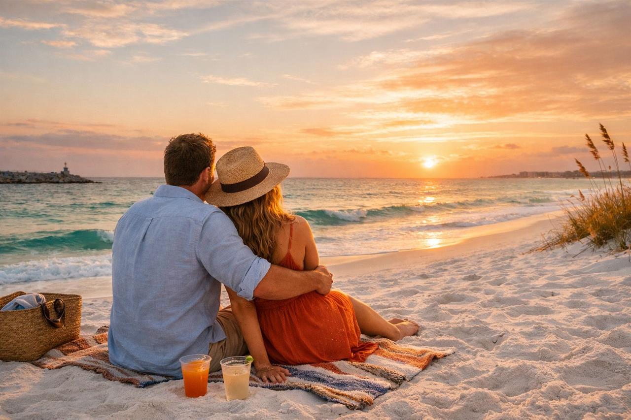 309448 Couple On Beach During Fall In Destin B