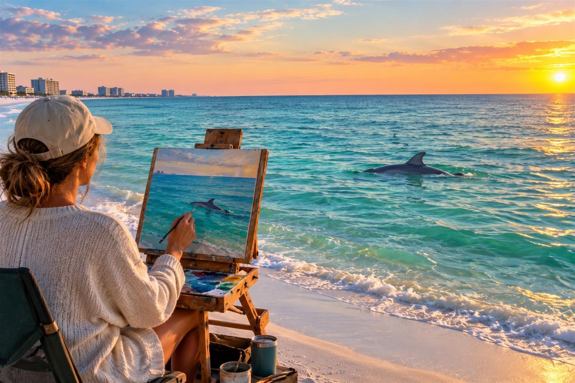 Artist painting dolphin