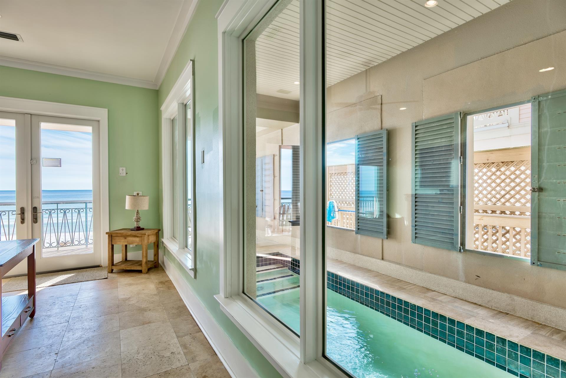 1st Floor Living Room w Sleeper Sofa, 1st Floor Beach Front Balcony Access, Private Pool