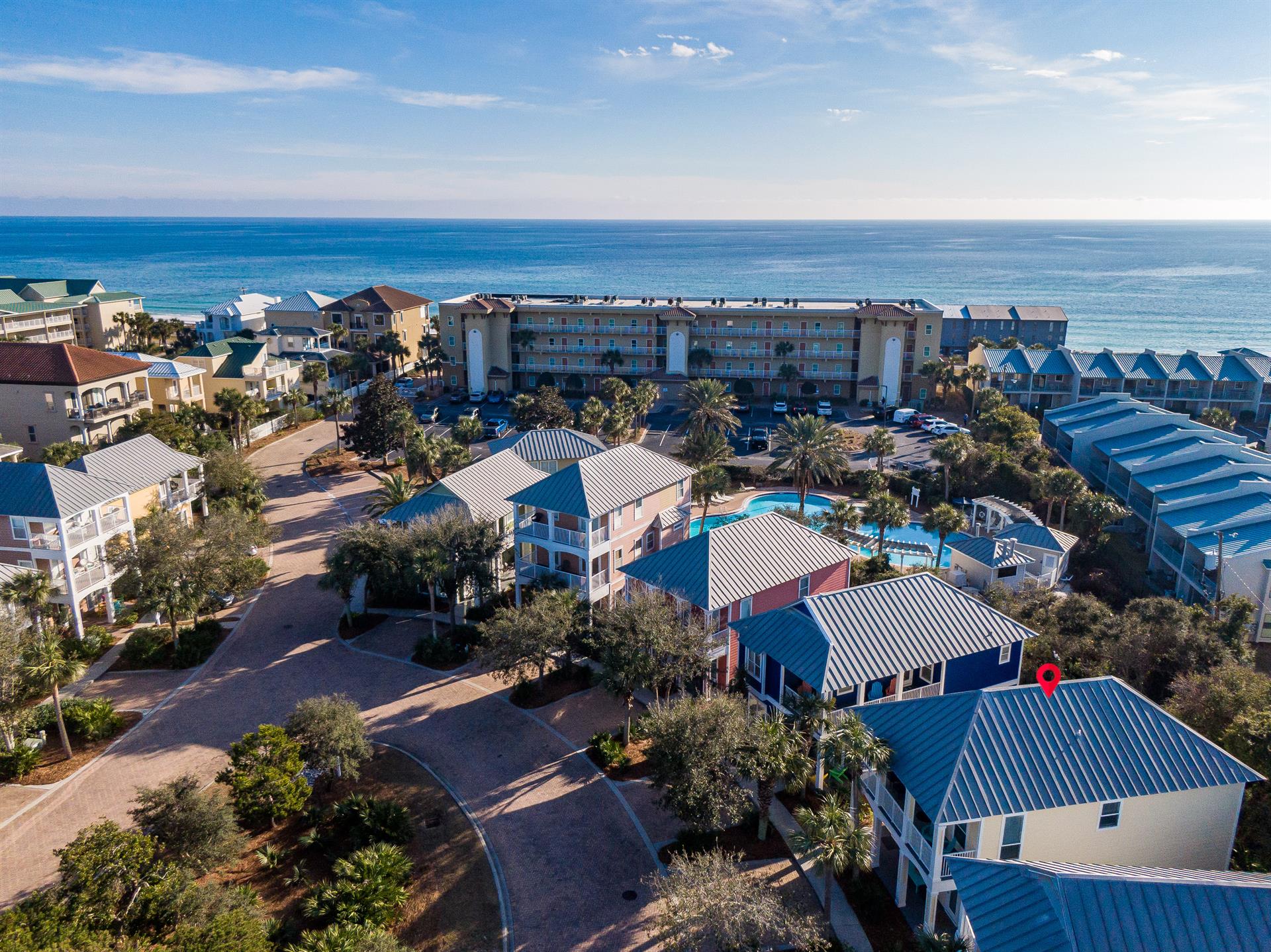 Aerial View of Beach Retreat Cottages and Short Walk to the Beach