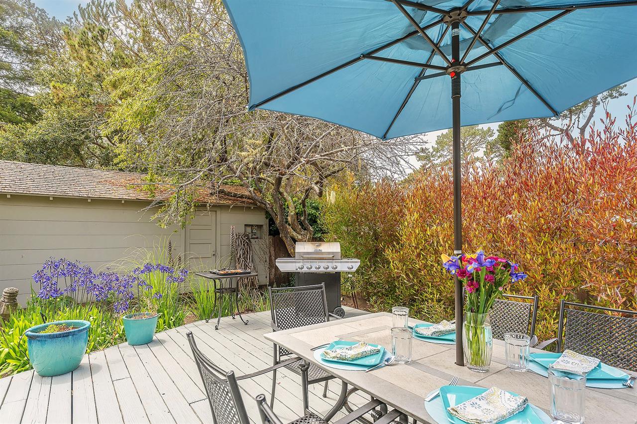 Backyard has a Gas BBQ and Dining Table for 6