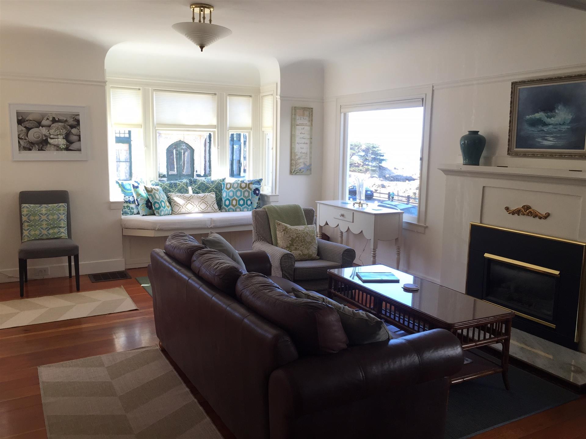Living Room with Fireplace and Ocean Views