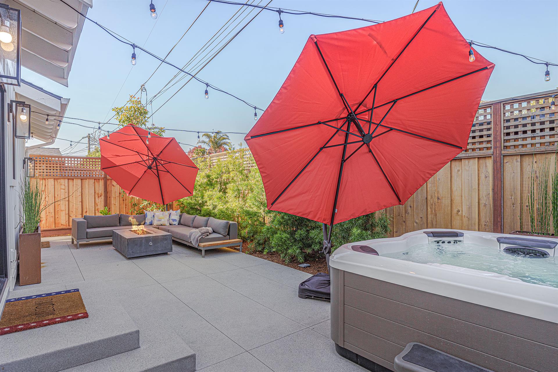 Backyard with a Fire Pit and Hot Tub