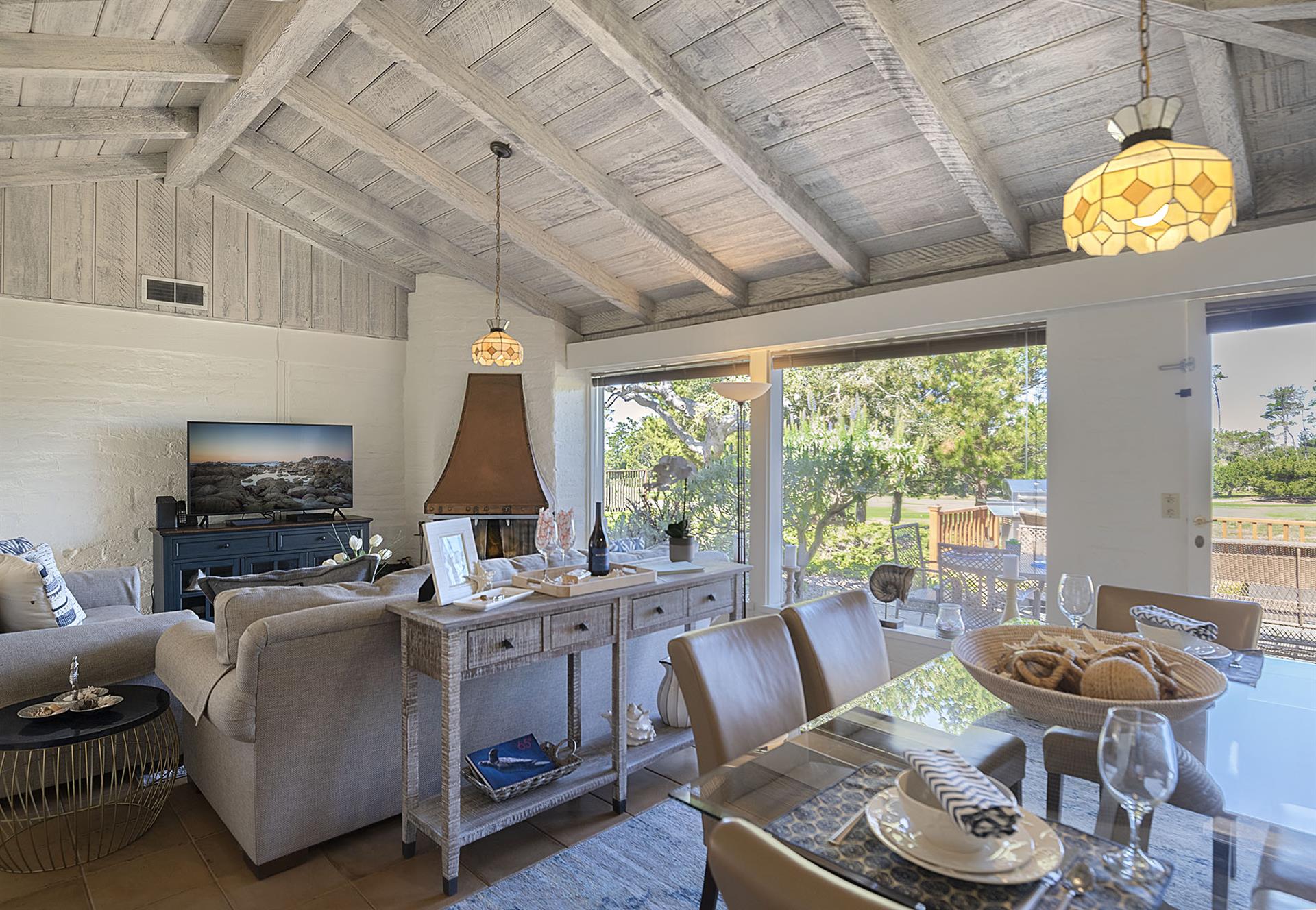 Living Room with Decorative Fireplace and HDTV
