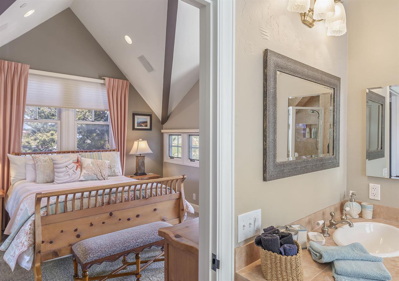 Bedroom 1 has a Plush Queen Bed and En Suite Bathroom