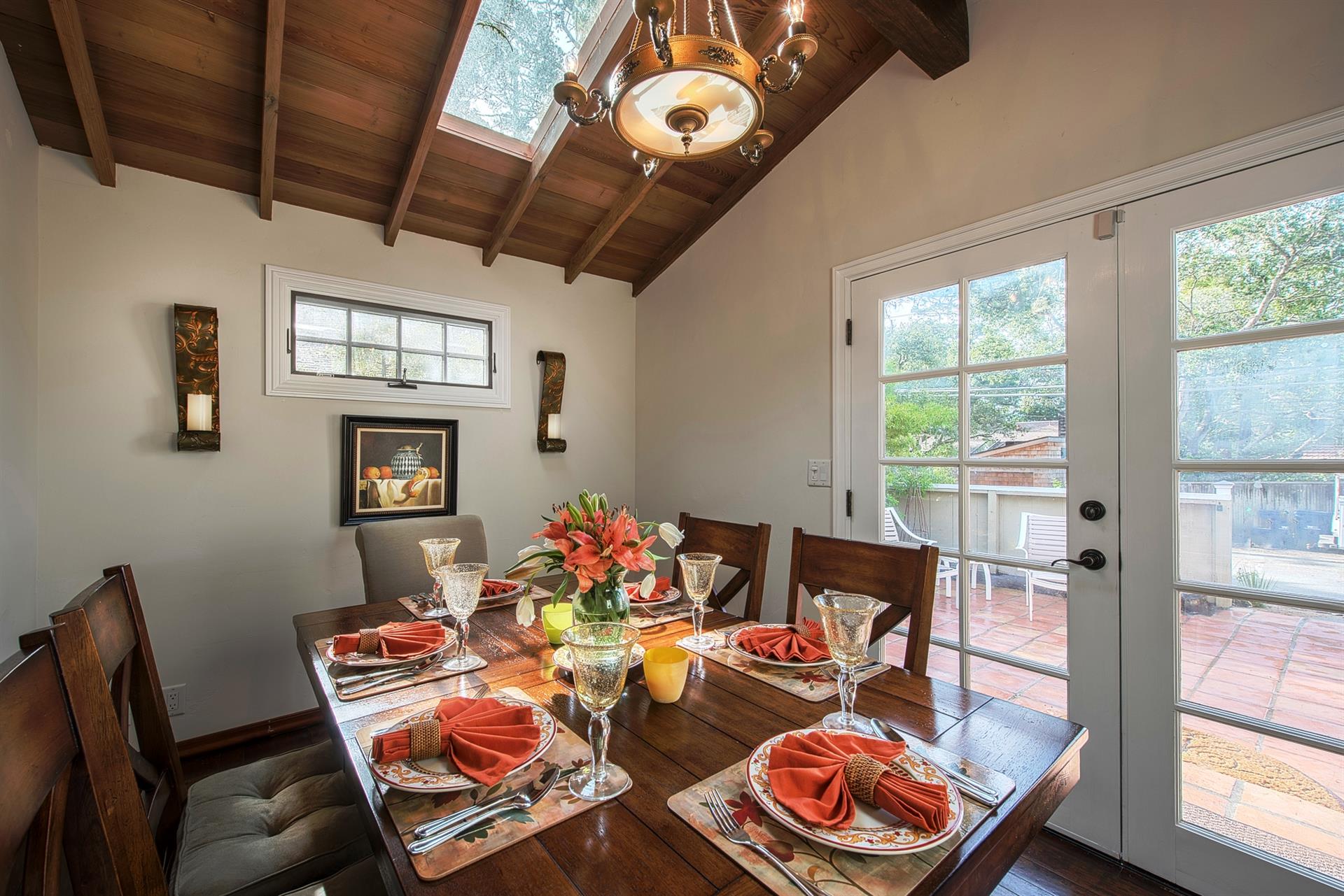 Dining Room, Vaulted WoodBeam Ceilings and Old World Feel