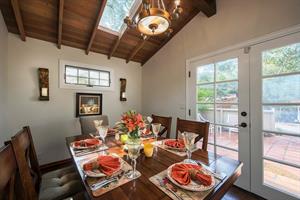 Dining Room, Vaulted WoodBeam Ceilings and Old World Feel