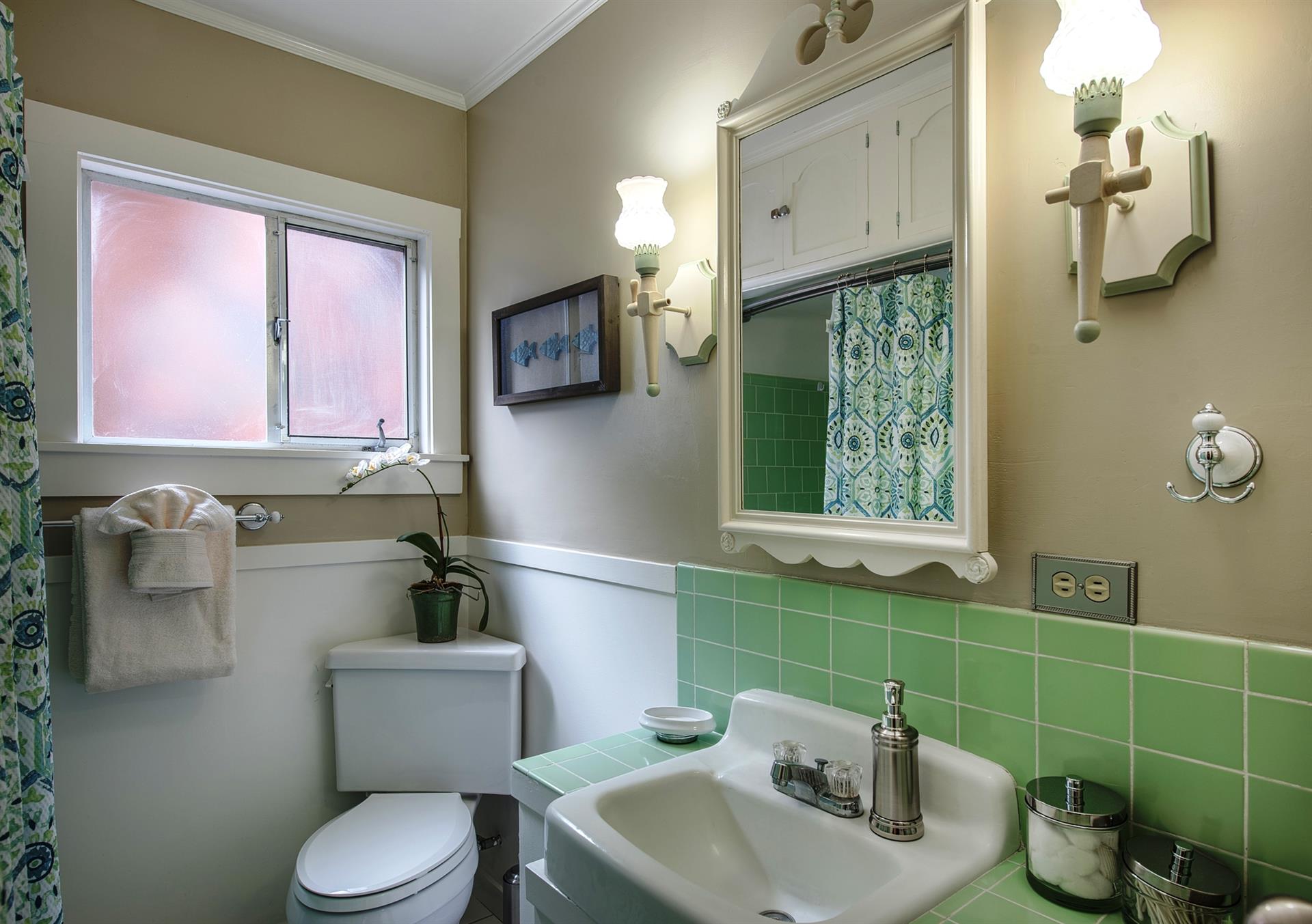 Hallway Bathroom has a Shower Over a Bath Tub