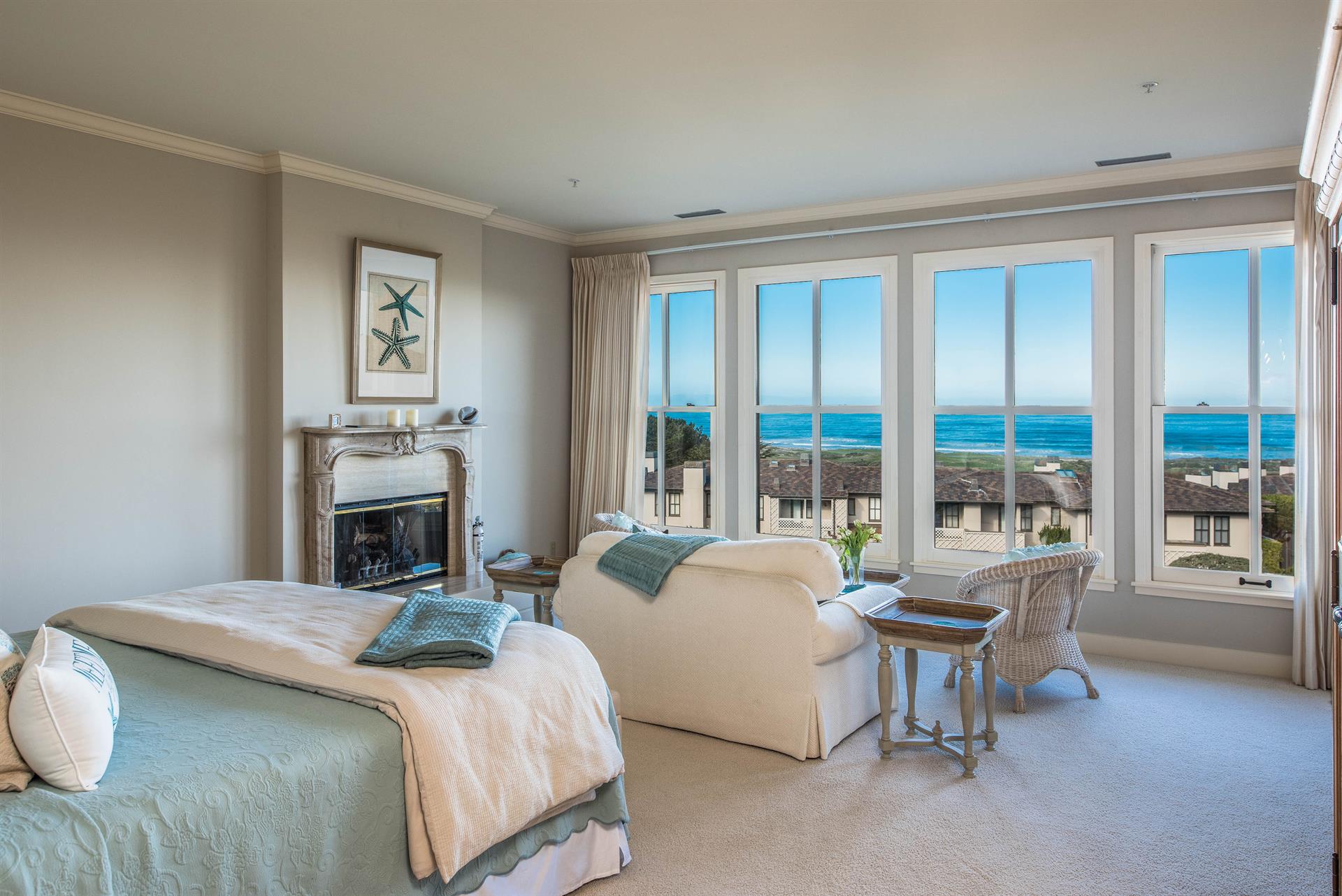Bedroom 1, King, Gas Fireplace, TV, En Suite Bath, Ocean View
