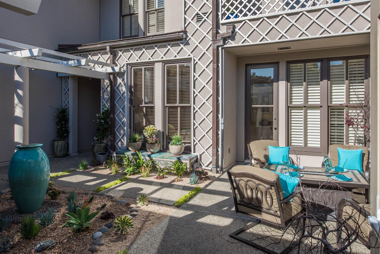 Private Enclosed Front Entry Courtyard with Water Fountain