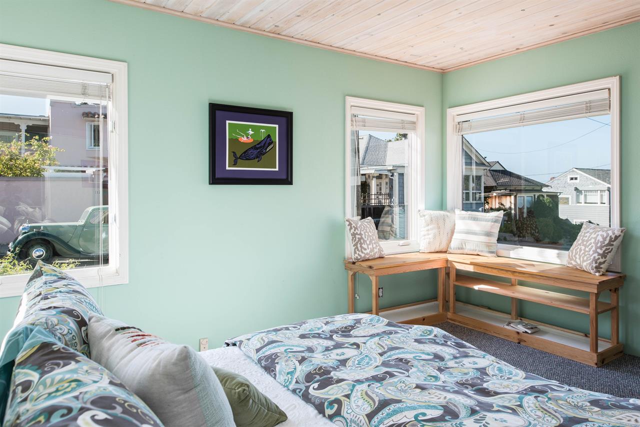 Downstairs, Bedroom 2, Queen Bed, Window Seat with Bay View