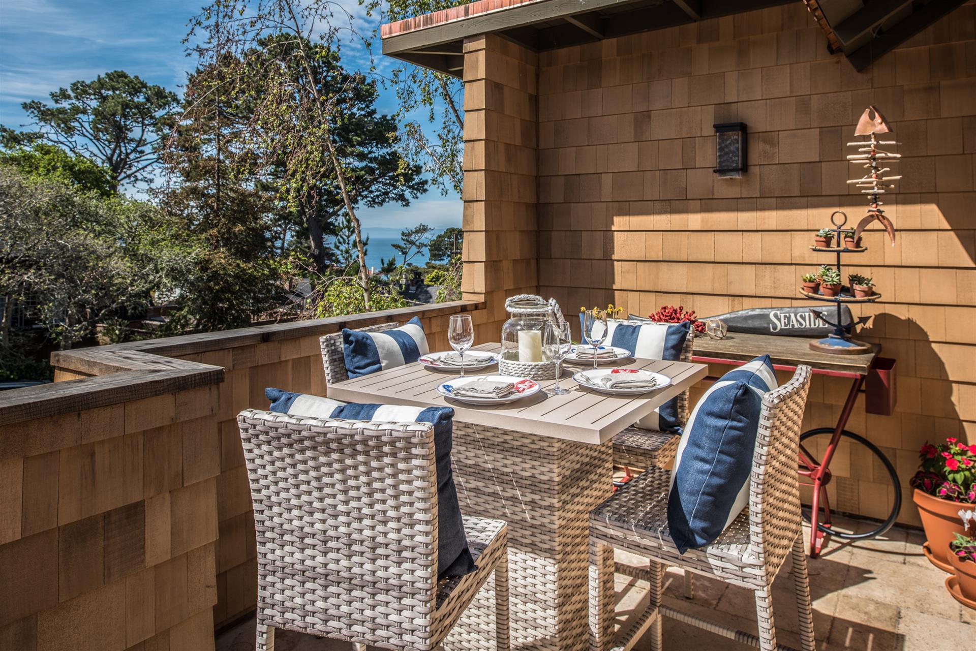 Outdoor Dining with a Distant Ocean View