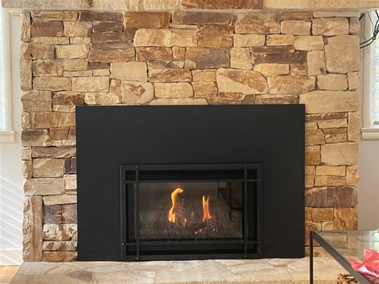 Living Room  Carmel Stone Gas Fireplace