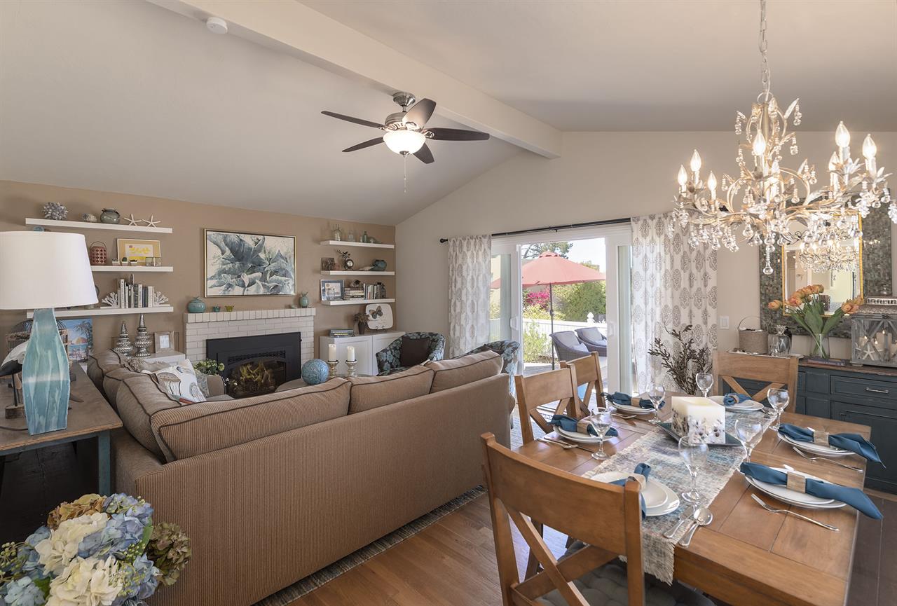 Living Room with Fireplace and Dining for Six