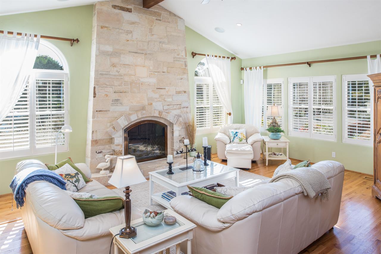 Large Stone Gas Fireplace in the Living Room