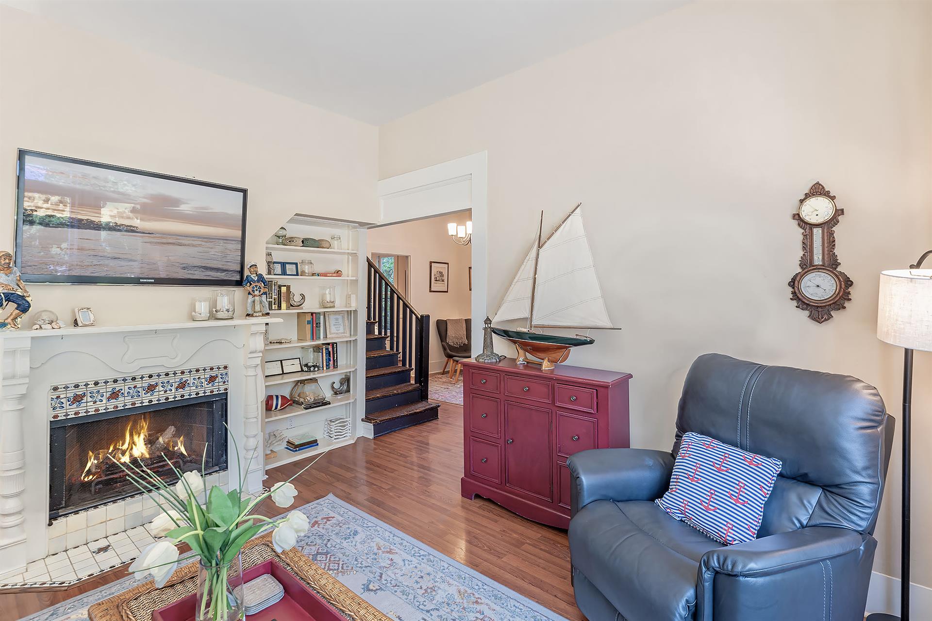 Living Room with Fireplace and HDTV