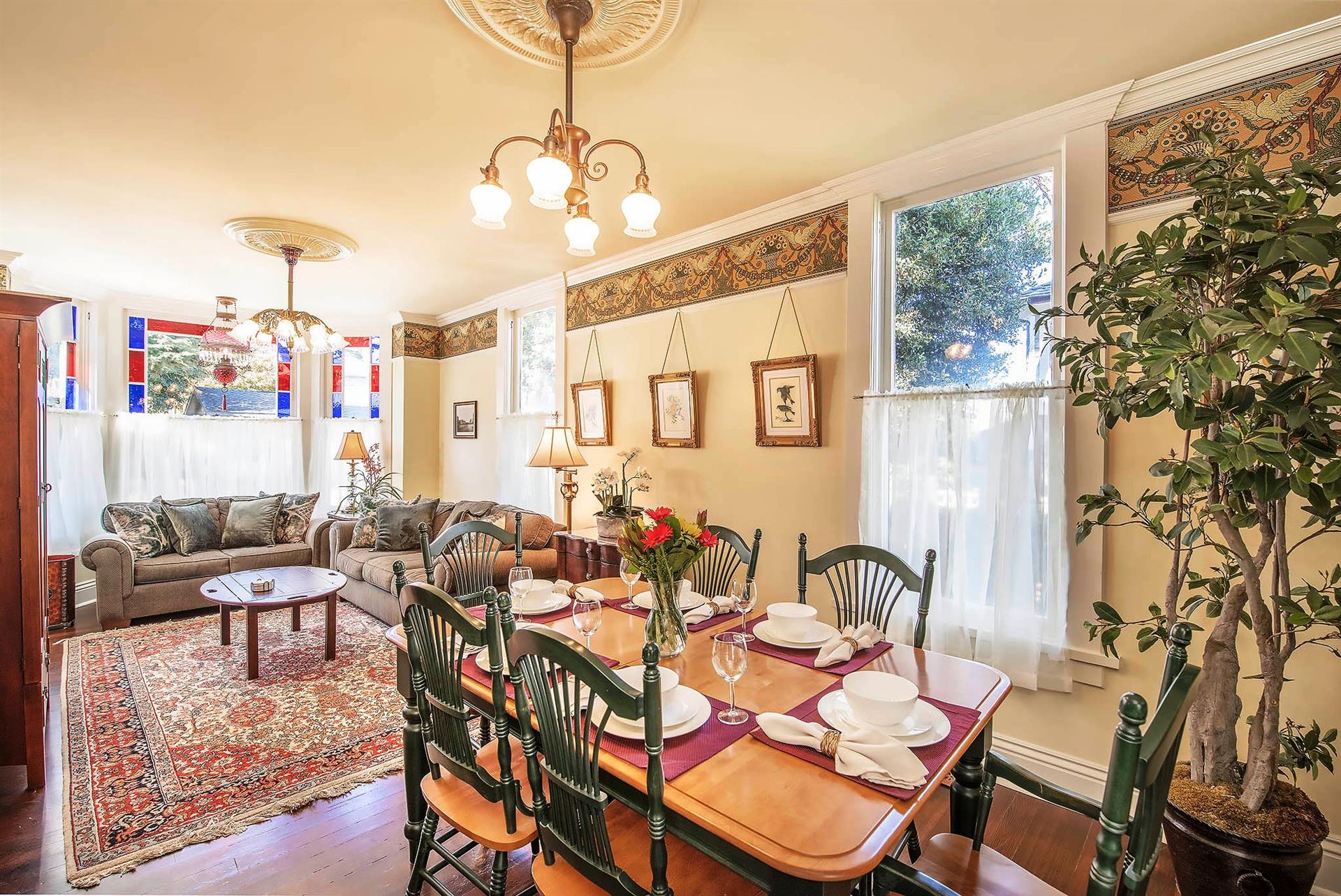 Living room and dining area.