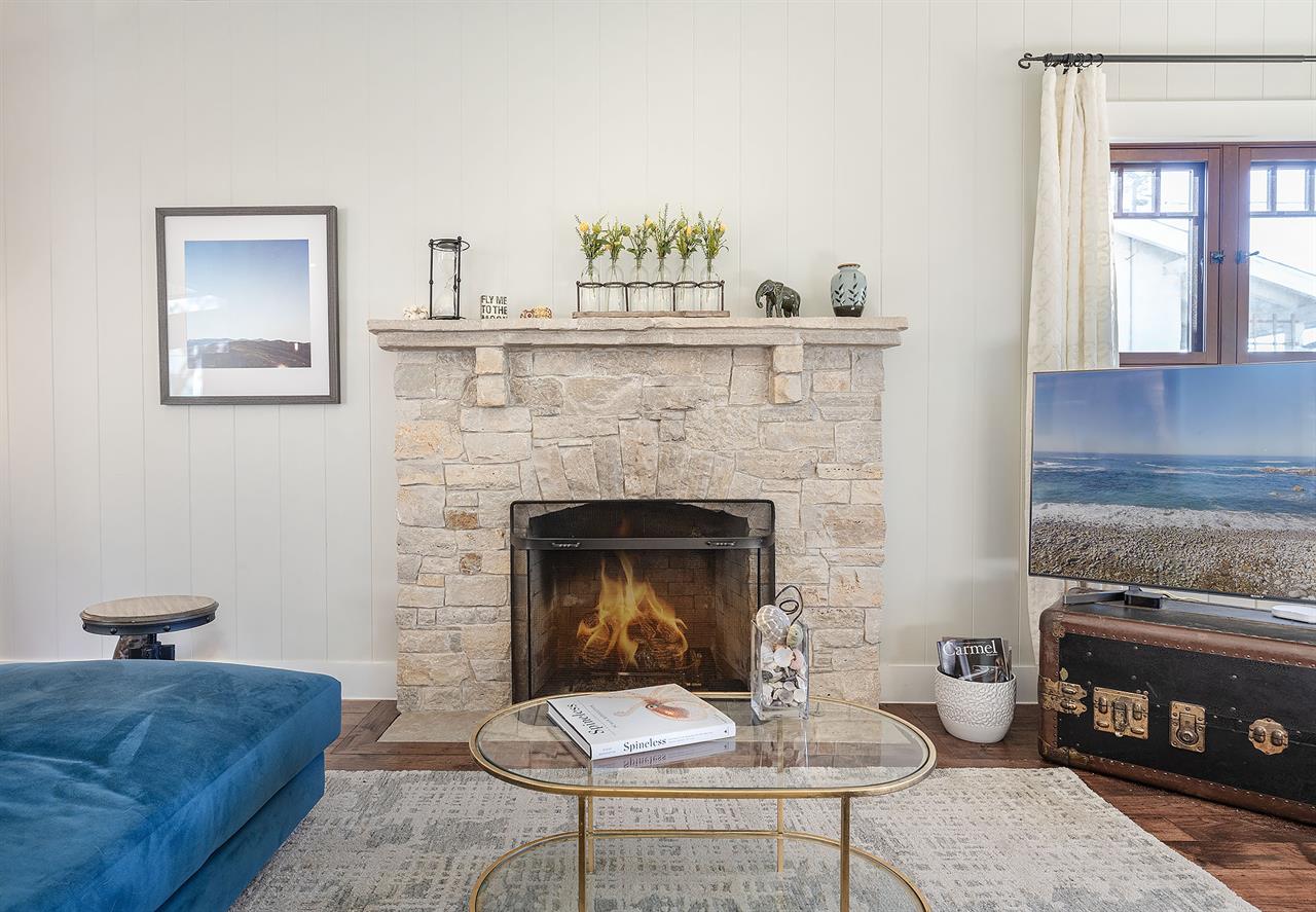 Living Room with Gas Fireplace and Smart TV