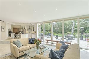 LightFilled Living Room with Fireplace, Garden View