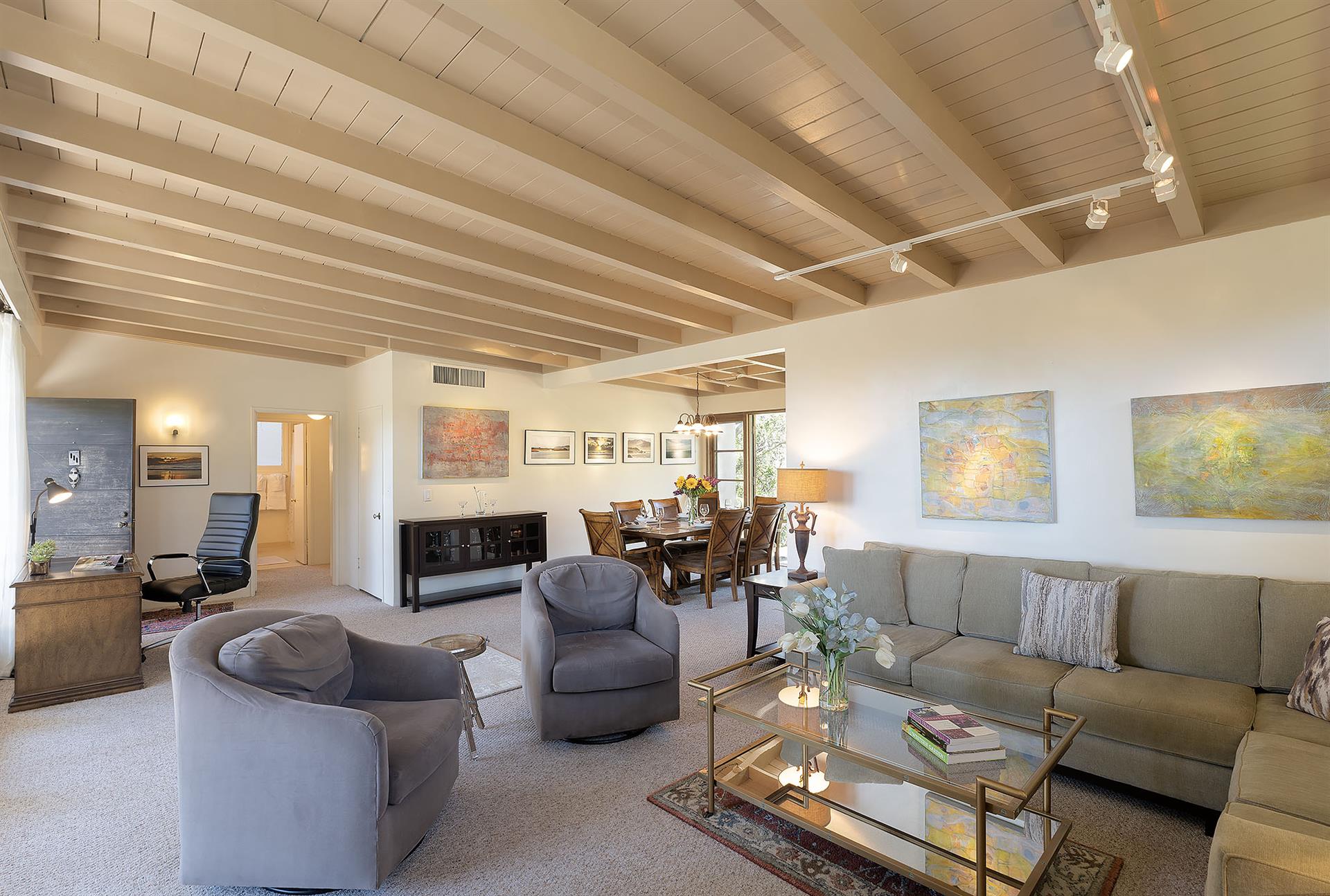 Living Room with CandleLit  Fireplace and HDTV