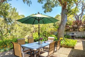 Backyard has a Gas Grill and Dining for Six