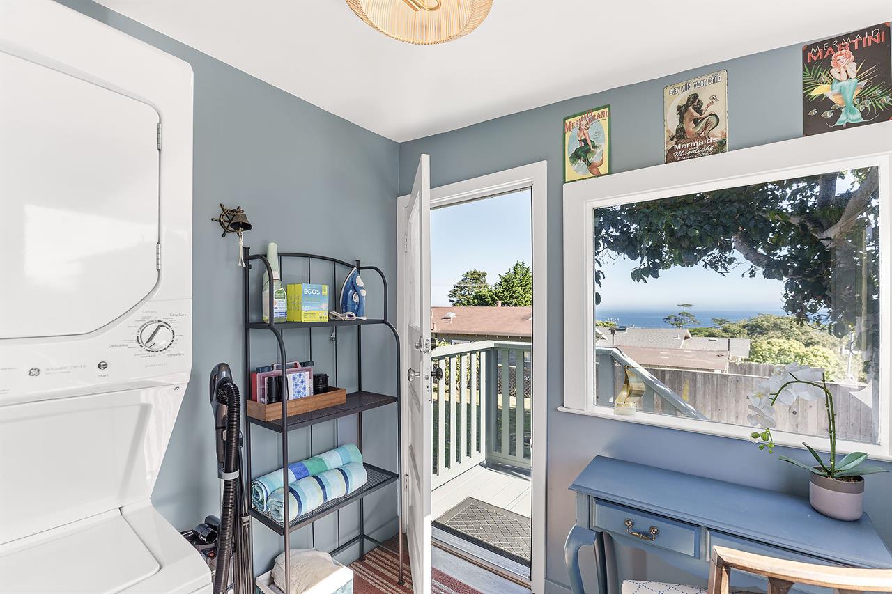 Laundry Area, Desk with Peek of Bay