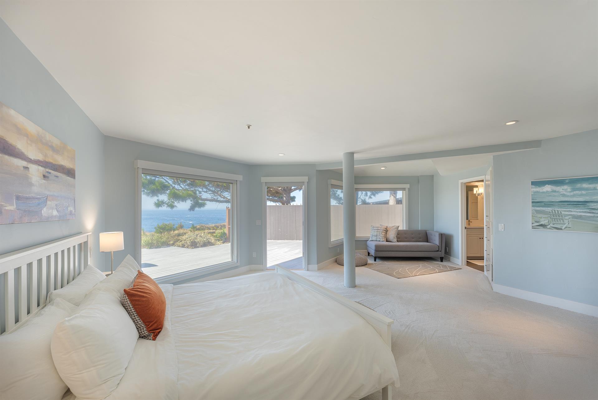 Bedroom 1 has a King Bed, Ocean View and En Suite Bath
