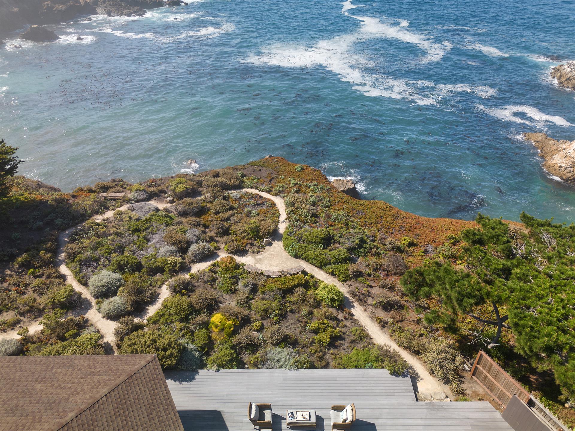 Arial Shot of the Back Deck and Oceanfront Backyard