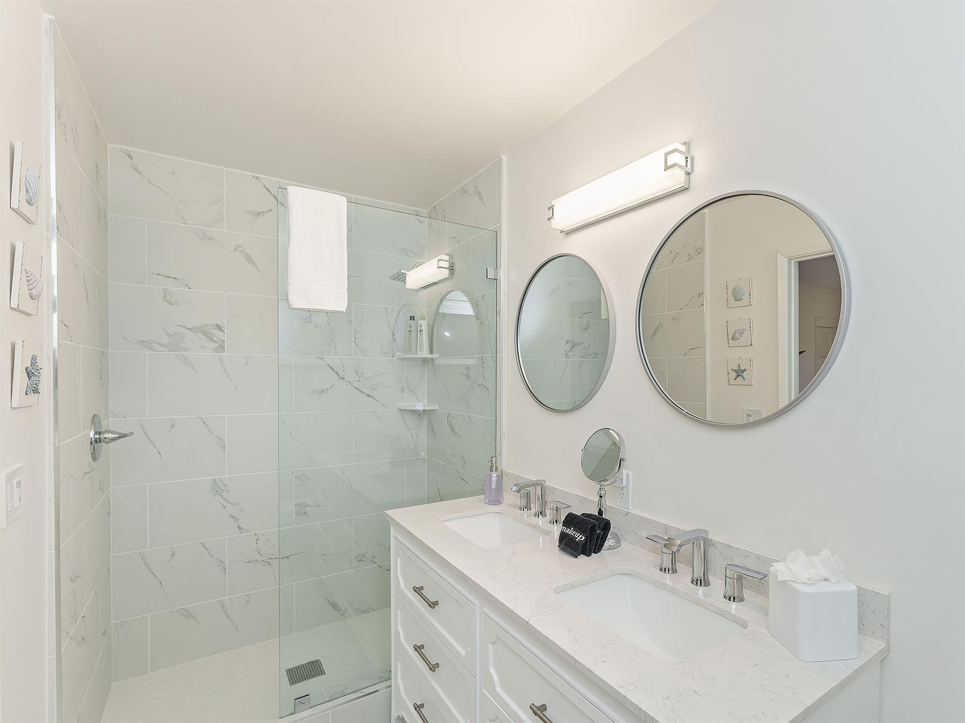 Bedroom 1  En Suite Bath with a Shower and Double Vanity