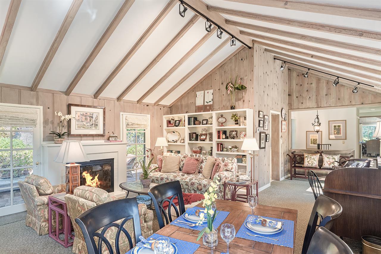 Living Room with Fireplace and Apple TV