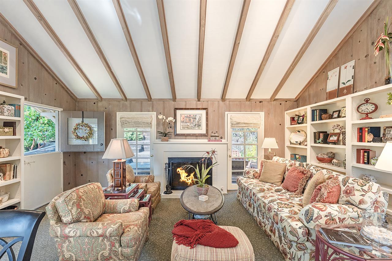 Living Room with Fireplace and Apple TV