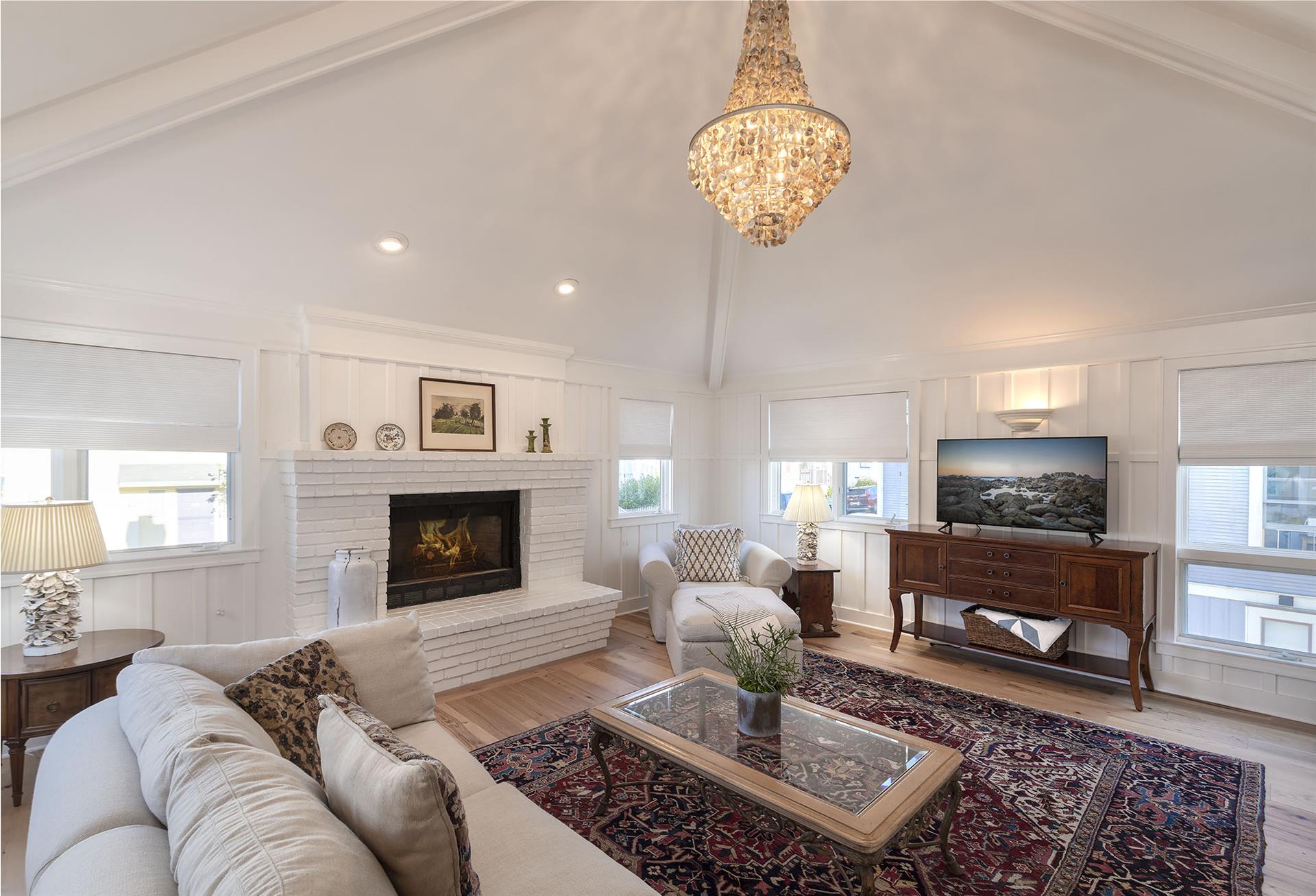 Living Room with Fireplace and HDTV
